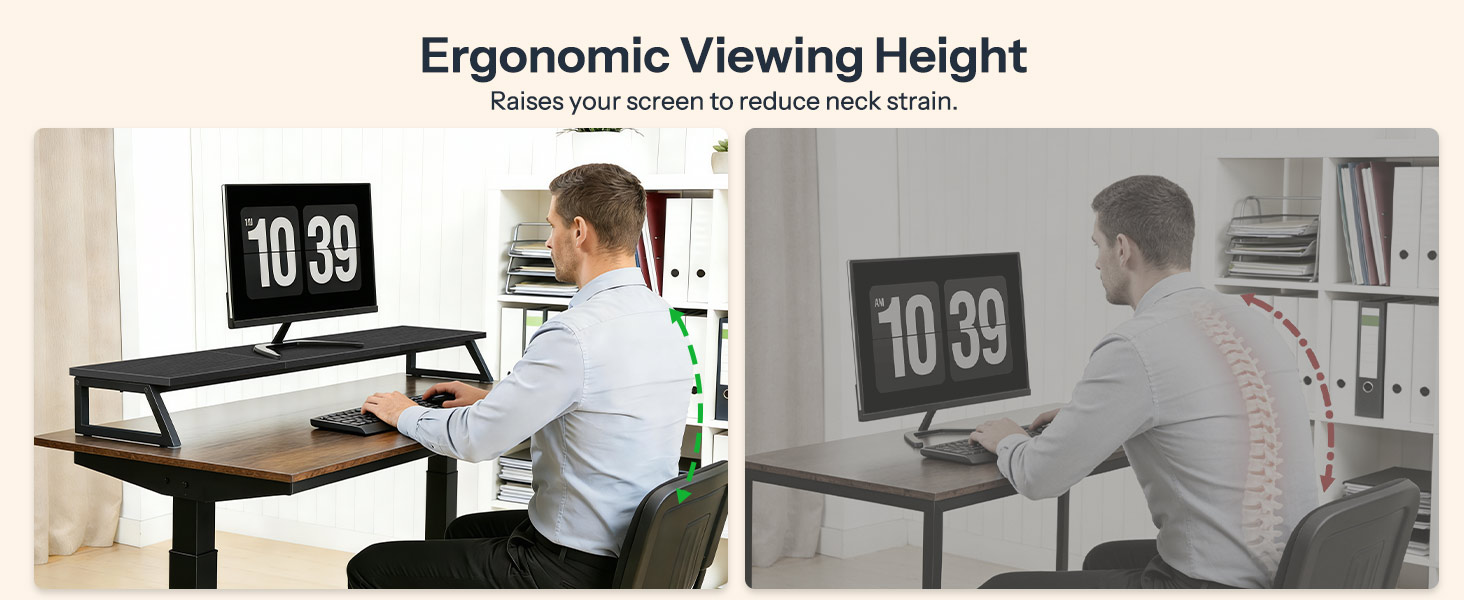 39-Inch Dual Monitor Stand Riser, Heavy-Duty Monitor Elevation Shelf for 2 Monitors (Up to 27 Inches Each), Ergonomic Desk Organizer for Office Workspace, Black