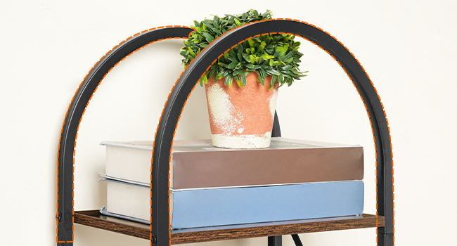 3-Tier Arched Industrial Bookshelf, Rustic Brown & Black Metal-Frame Display Rack & Storage Organizer, Suitable for Living Room, Office and Bedroom