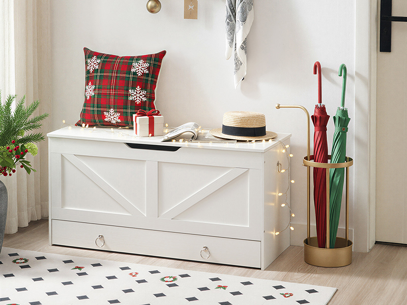 Coffre de rangement HOOBRO, 39.3" Coffre jouet avec tiroir, Banc de rangement en bois, Supports de banc d