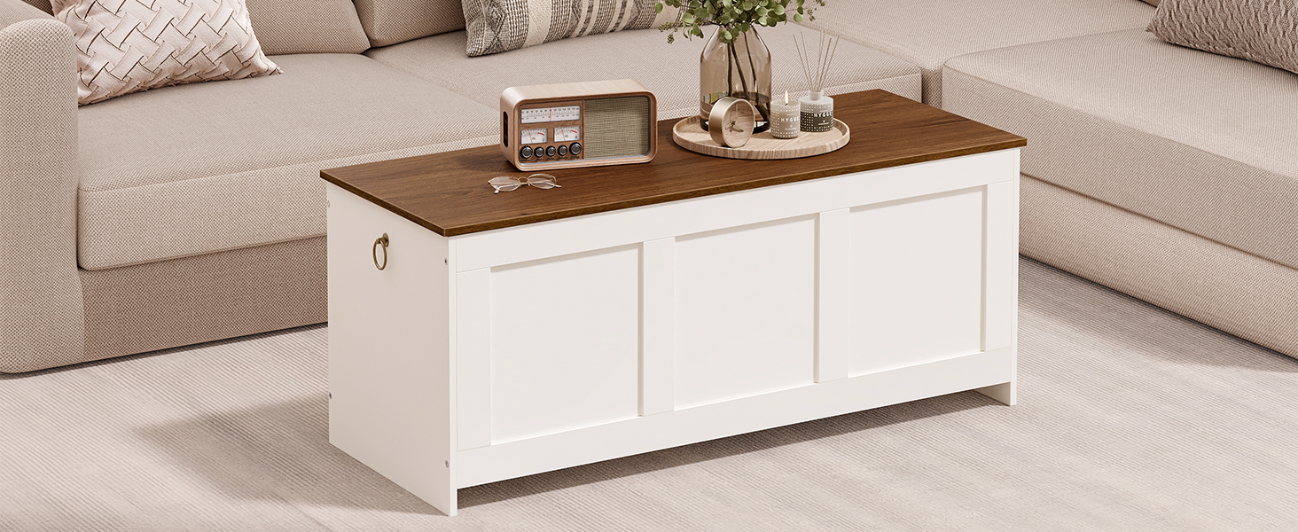 مقعد تخزين أبيض وجوز, الصدر التخزين الخشبي الرجعية, صندوق التخزين الخشبي, لعبة صندوق مع أعلى رفع, منظم المدخل متعدد الوظائف, للدخول, غرفة الجلوس