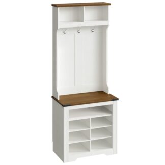 5-IN-1 Enterway Hall Tree, Stojak z szafką na buty, Organizator wejściowy z haczykami i przedziałem, Tree z ławką do przechowywania obuwia, Szafka do przechowywania błota/korytarza, Biały i