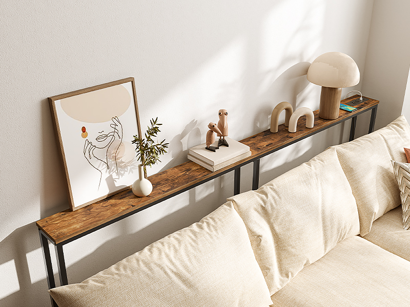 78.7 Inch Narrow Console Table with Integrated Charging Station, 5.9-Inch Depth Sofa Table Equipped with 2 Power Outlets and USB Ports, Long Entryway Table for Hallway, Living Room, Rustic Brown Finish