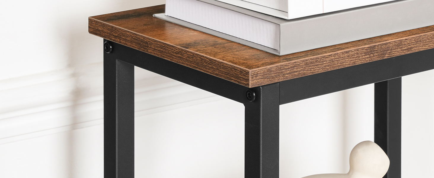 Rustic Brown & Black Narrow Console Table, Skinny Entryway Sofa Table with Storage Shelves, Suitable for Living Room, Foyer and Hallway