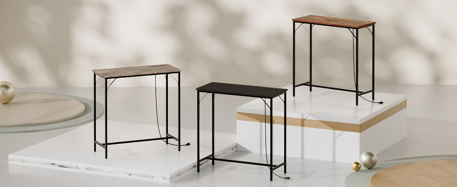 طاولة شريط مع محطة الشحن, طاولة حانة مستطيلة, طاولة قهوة عالية أعلى, طاولة ارتفاع شريط العداد, طاولة طعام طويلة ضيقة طويلة, ريفي البني والأسود