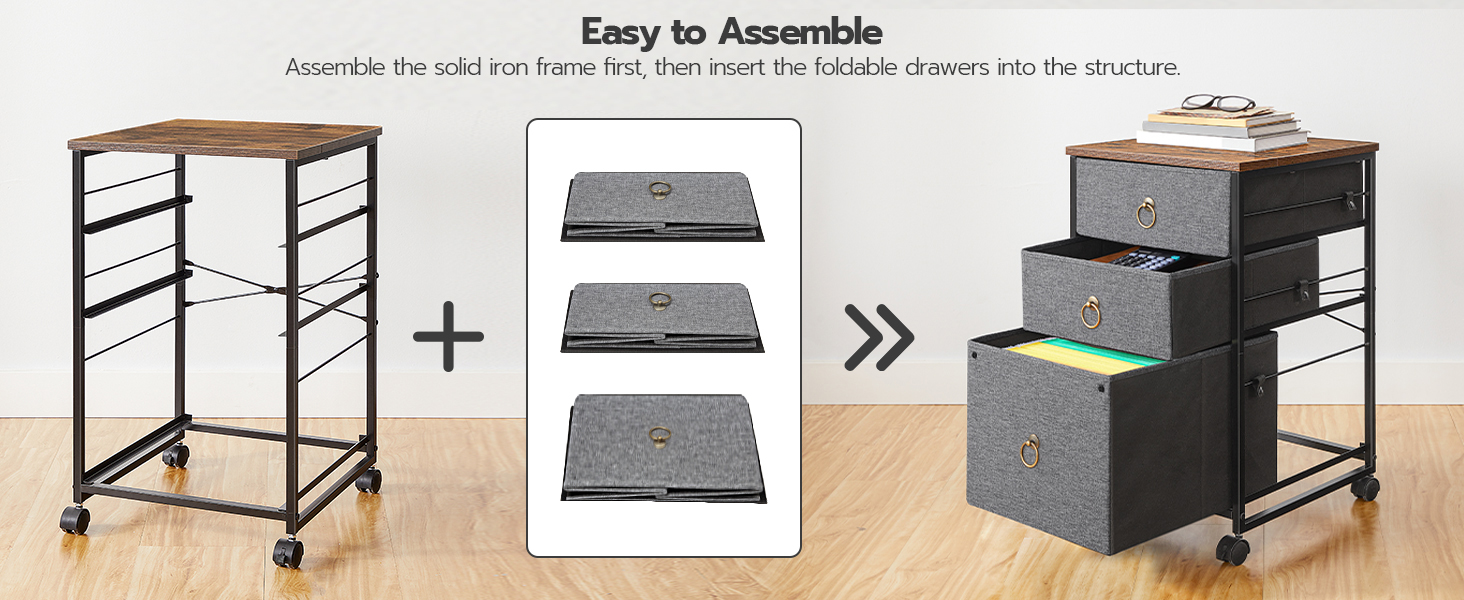 3-Zásuvková mobilní kartotéka, Rolovací stojan na tiskárnu, Vertikální kartotéka, Kancelářský kabinet, Registrační skříň pro domácí kancelář, A4/velikost dopisu, Zásuvka na netkané textilie, Šedá a rustikální hnědá
