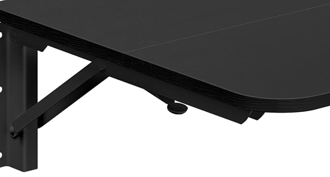 HOOBRO Black Floating Folding Desk with Iron Bracket - Wall-Mounted Drop Leaf Table for Small Spaces, Kitchen, Laundry Room & Office