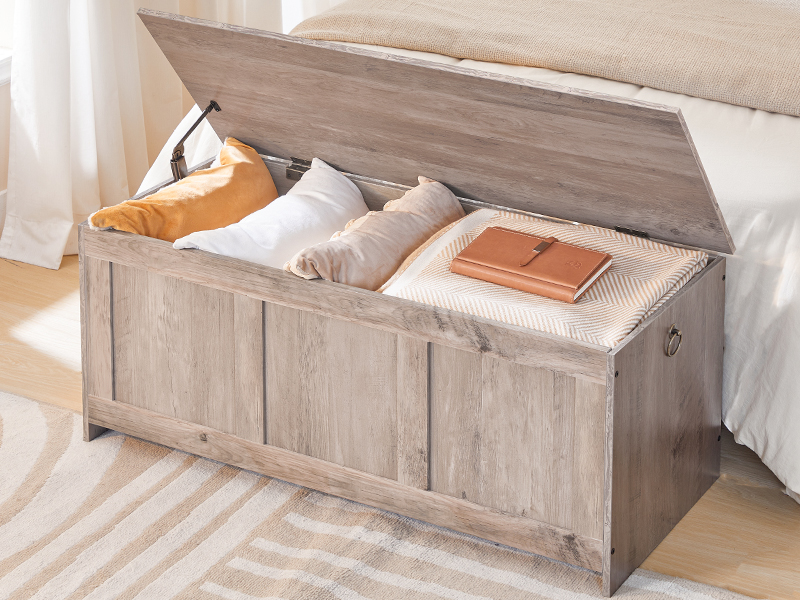 Banc de rangement HOOBRO, 39.3" Coffre de rangement en bois rétro, Tronc de rangement en bois, Coffre jouet avec dessus de levage, Organisateur d'entrée multifonctionnel, pour l