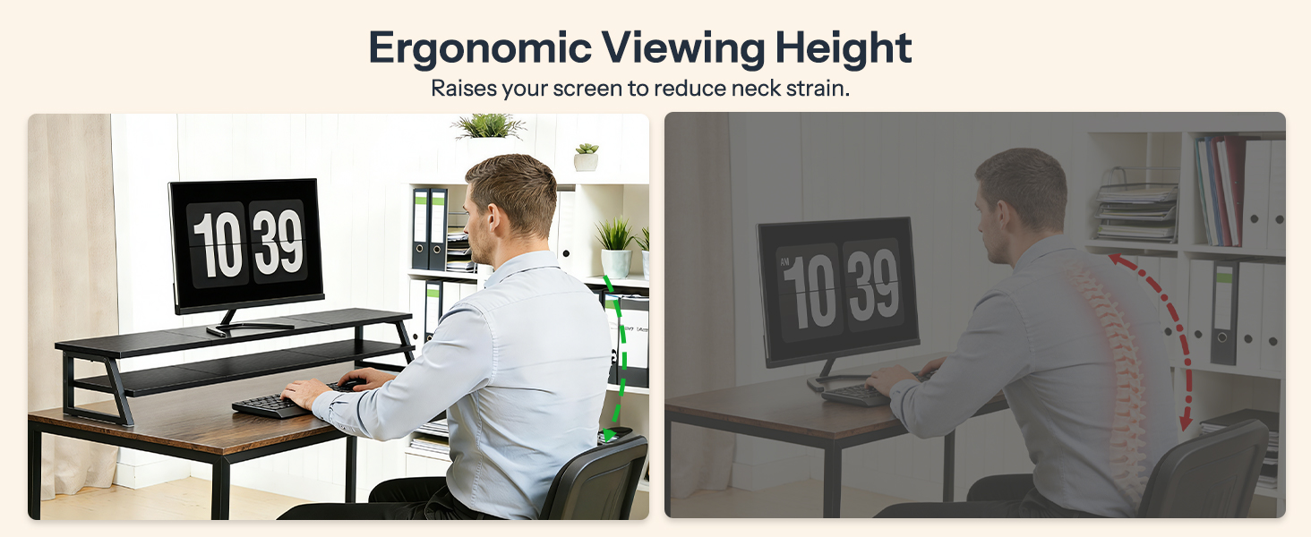 2-Tier Dual Monitor Stand Riser, 39-Inch Large-Capacity Monitor Elevation Shelf for 2 Monitors, Multi-Functional Desk Organizer for Office Workspace & Accessories, Black