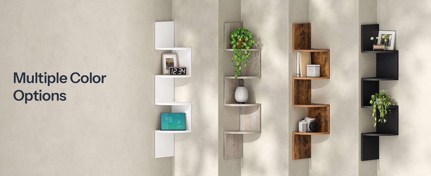 Corner Shelf Wall-Mounted, Set of 2 Floating Corner Shelves, 4-Tier Corner Storage Shelves for Living Room, Bedroom, Bathroom, Home Office, White