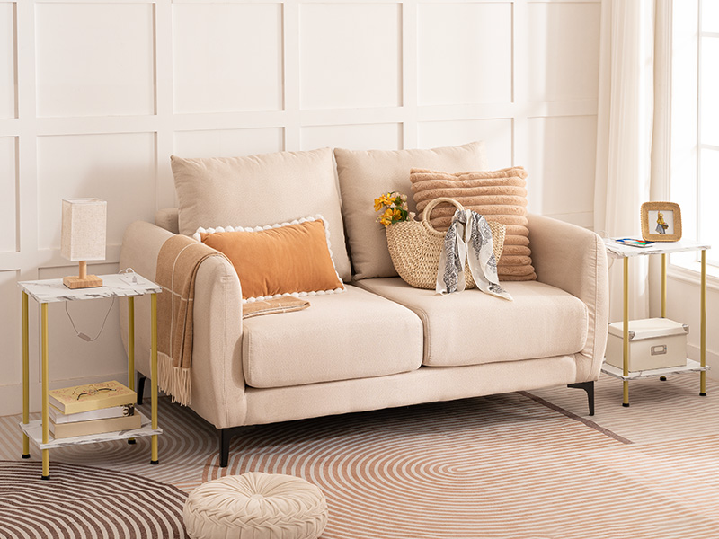 HOOBRO Side Table with Charging Station, End Table with USB Port and Outlet, Nightstand with 2-Layer Storage Shelves for Small Spaces, Living Room, Bedroom, Stable Frame, Gold and Marble