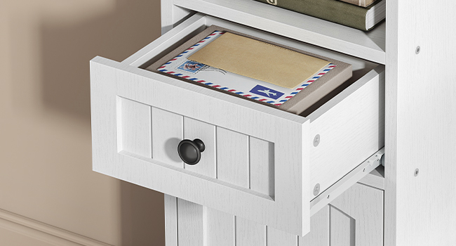 180cm Tall Narrow Bookcase with Storage Cabinet and Adjustable Shelves, White & Walnut Space-Saving Storage Shelf for Office, Living Room and Bedroom