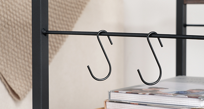 3-Tier Printer Stand with Charging Station, Multifunctional Storage Rack with Castors/Adjustable Feet and 2 Hooks, Suitable for Home Office, Vintage Brown & Black