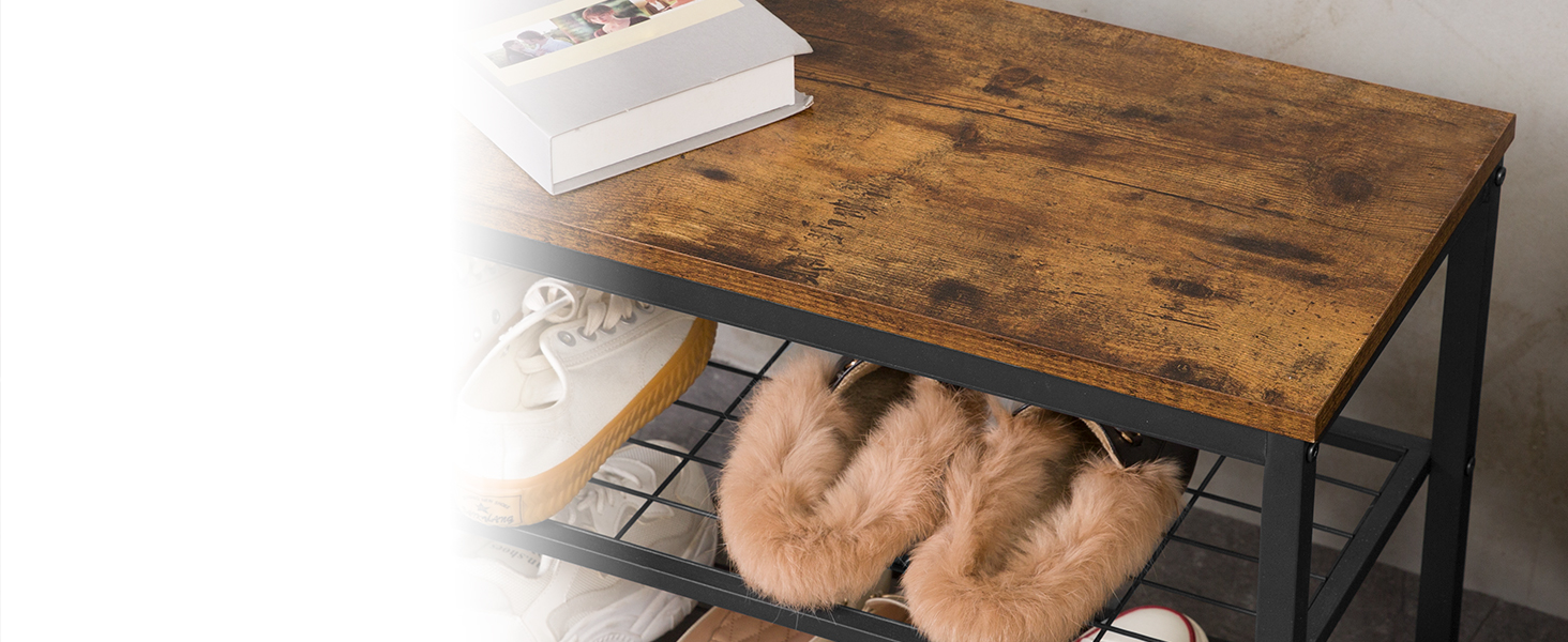 Industrieller Garderobenständer für den Eingangsbereich & Schuhbank-Set, Rustikale braune 2-reihige Garderobenhaken für den Flur, Multifunktionaler Schlammraum-Organizer für Mäntel, Hüte, Taschen und Schuhe