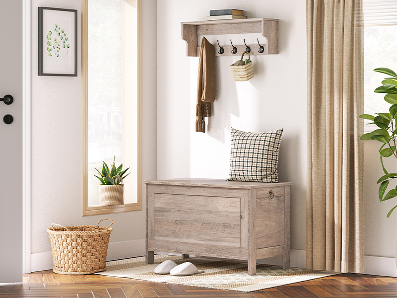 скриня для зберігання, Організатор ретро іграшок із безпечним шарніром, Підтримки лавки для зберігання входу 220 фунт, 29.9 x 15.7 x 18.9 дюймів, скриня для іграшок, дерев'яний вигляд, Легка збірка, сірий