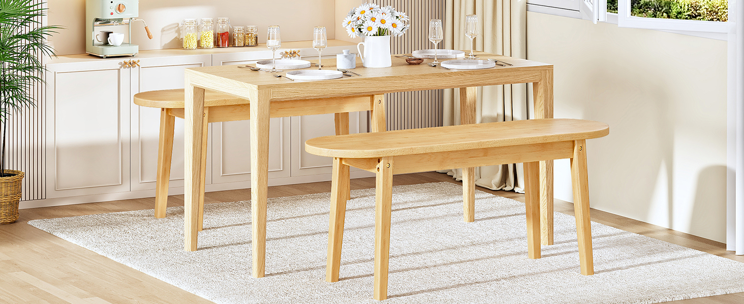 1M Bamboo Dining Bench, Natural Wood Kitchen Bench, Sturdy Wooden Entryway Bench, Suitable for Living Room, Hallway, Bedroom & Bathroom