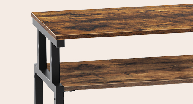 TV Stand Unit, Media Console Table with Open Storage Shelves and 2 Gavetas de tecido, Adequado para sala de estar, Quarto, Rústico Marrom e Preto