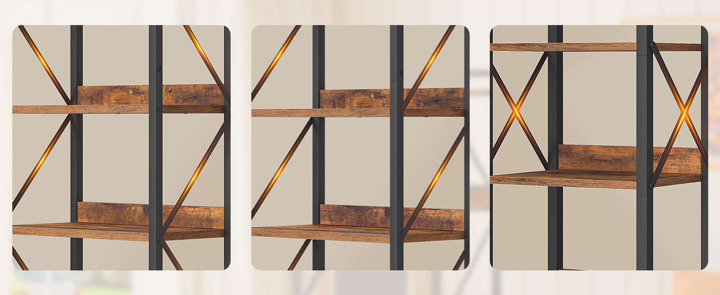 3-Tier Arched Industrial Bookshelf, Rustic Brown & Black Metal-Frame Display Rack & Storage Organizer, Suitable for Living Room, Office and Bedroom