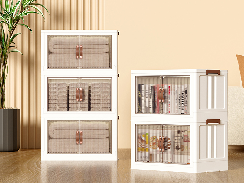 Wäiss 11 GAL Plastesch Späicherblummen mat Deckelen, 5 D'Tiers forméieren stackable Späicherblieder mat Dieren a Rieder, Kollaboribele Späicherkabinet, Closet Organisateuren a Späicherbehälter