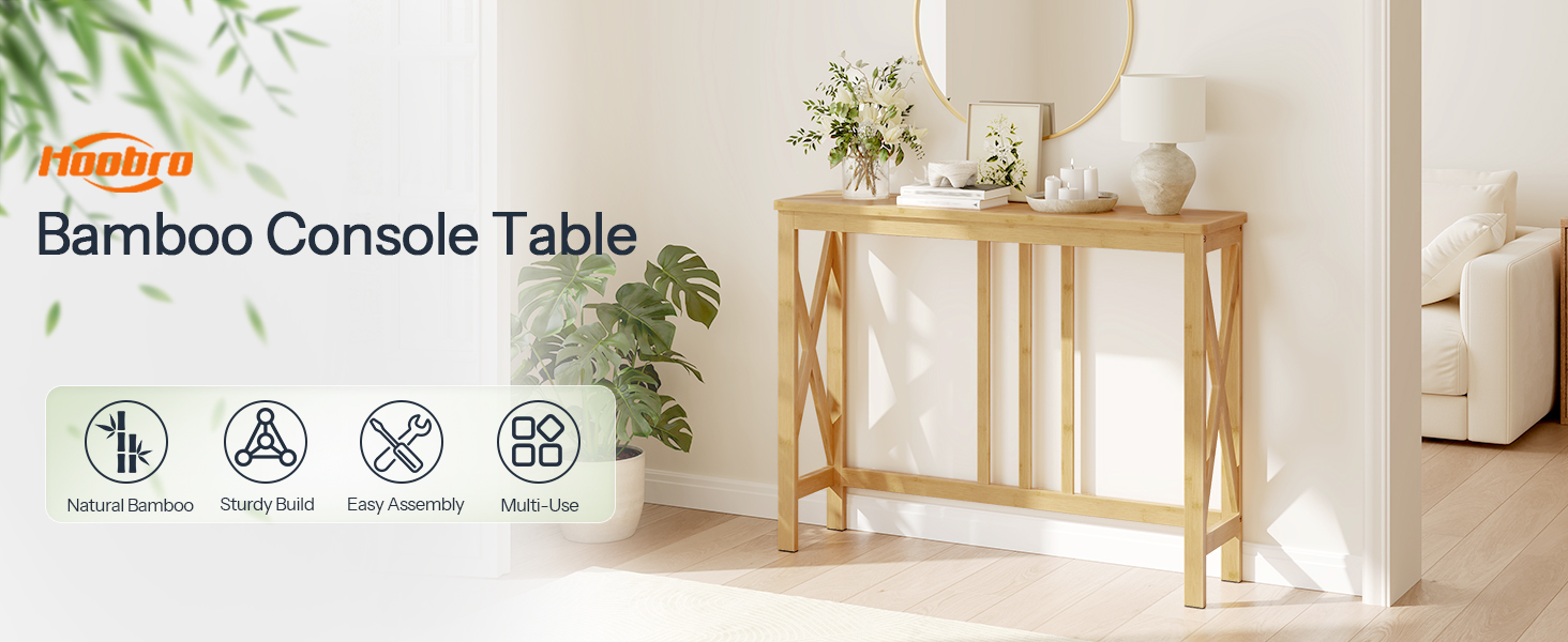 Smalle consoletafel, 39.4 Inch-instaptafel met X-vormige zijframes, Bamboe banktafel voor kleine ruimtes, Moderne halaccenttafel, Geschikt voor woonkamer en hal, Natuurlijke afwerking