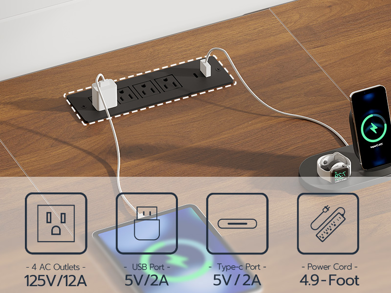 94.5-Inch Double Workstation Desk with Power Module, Farmhouse Style 2-Person Office Desk with Drawers, A4/Letter Size Compatible, Adjustable Shelves, White & Walnut Finish
