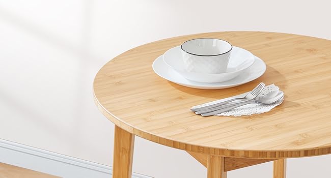 HOOBRO Bamboo Dining Table, Round Dining Table for 2, 27.5" Kitchen Table for Small Space, Writing Table, Easy to Assemble, for Dining Room, Living Room, Office, Kitchen, Apartment, Natural