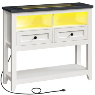 Πίνακας εισόδου αγροικίας με 2 σώβρακο, Μικρός πίνακας κονσόλας με εξόδους ισχύος και λωρίδα LED, Πίσω από καναπέ καναπέ με ράφι αποθήκευσης, για είσοδο, διάδρομος, μελάνι και μελάνι