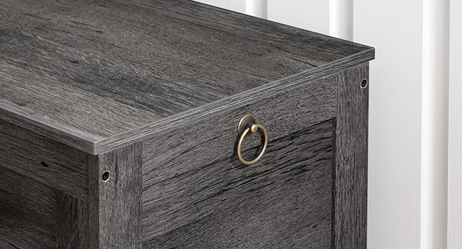 HOOBRO Toy Box, Retro Holz Look Späicherkëscht mat Sécherheetsscharnier, Entréeway Späicherbank ënnerstëtzt 220 lb, 29.9 x 15.7 x 18.9 Zoll Toy Këscht Organizer, Einfach Assemblée, Ganz charkalen Schwaarz