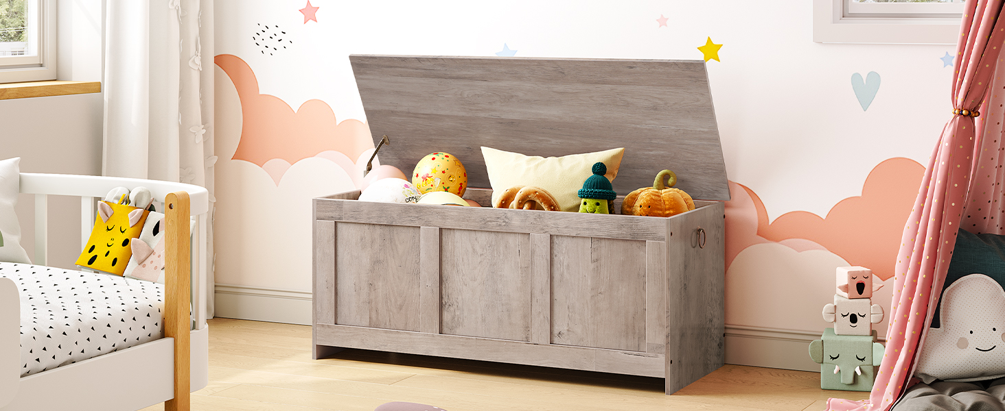 Banc de rangement HOOBRO, 39.3" Coffre de rangement en bois rétro, Tronc de rangement en bois, Coffre jouet avec dessus de levage, Organisateur d'entrée multifonctionnel, pour l