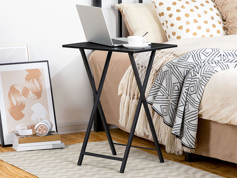 Black Folding TV Tray Table, Stable Snack Table for Small Spaces, Portable Sofa Side Table, Easy to Assemble and Store, Suitable for Snacks and Meals in Living Room