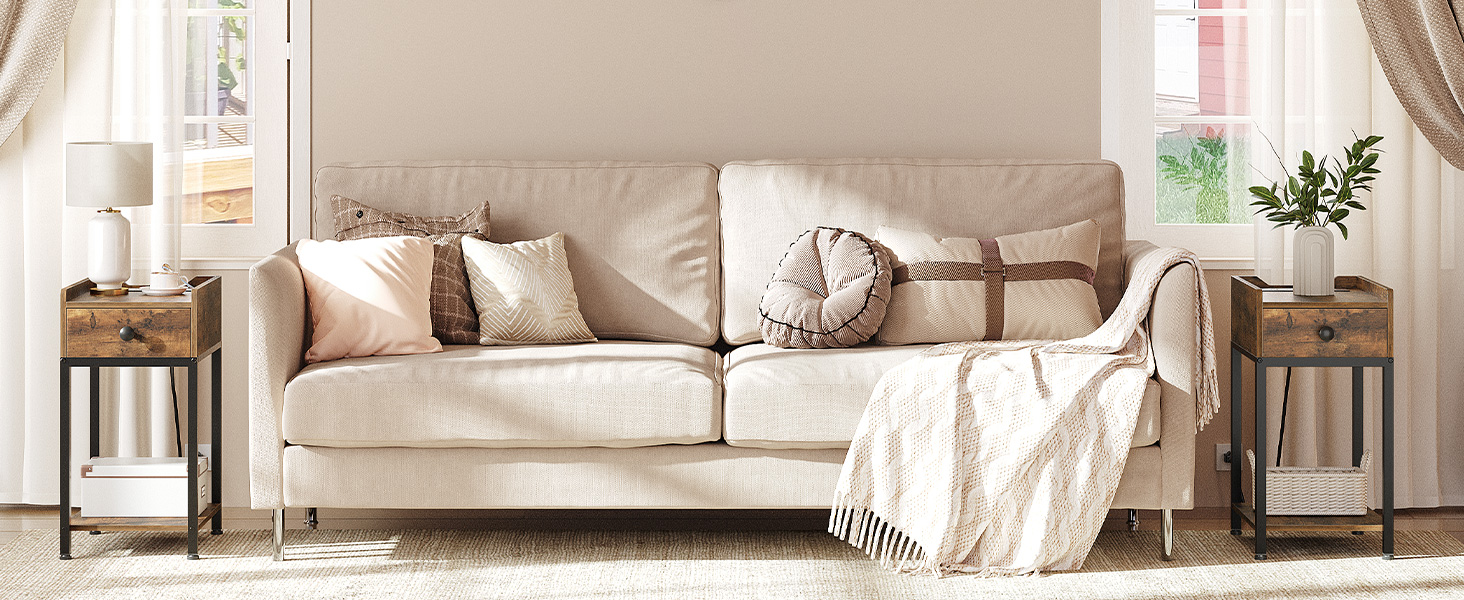 Tábla cúng le stáisiún muirir gan sreang, Tábla deiridh le tarraiceán fabraice neamhfhite, Seastán oíche le USB agus asraonta, don seomra suí, seomra codlata, donn tuaithe