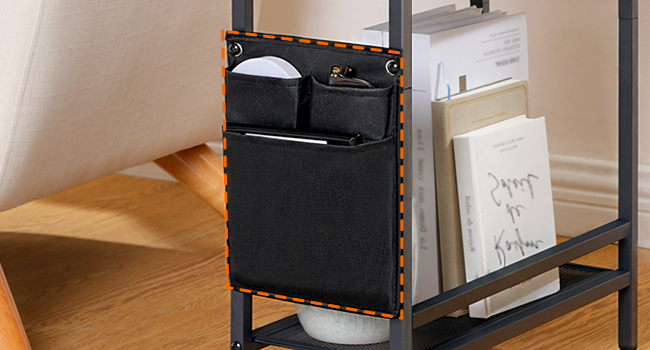 Узкий столик с зарядной станцией, Flip-Top Slim Side Table, Multi-Functional Bedside Nightstand with Storage, Подходит для небольших помещений, Гостиная & Спальня, Рустик Браун & Черный