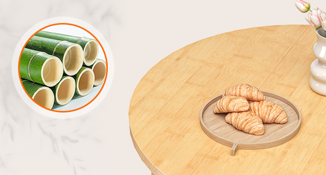 Natural Bamboo Round Dining Table, 35.4 Inch Small-Space Kitchen Table for 4 Persons, Space-Saving Dining Furniture, Easy-Assembly Design, Suitable for Dining Room, غرفة الجلوس, مكتب, مطبخ & شقة, Model YL91CZ01