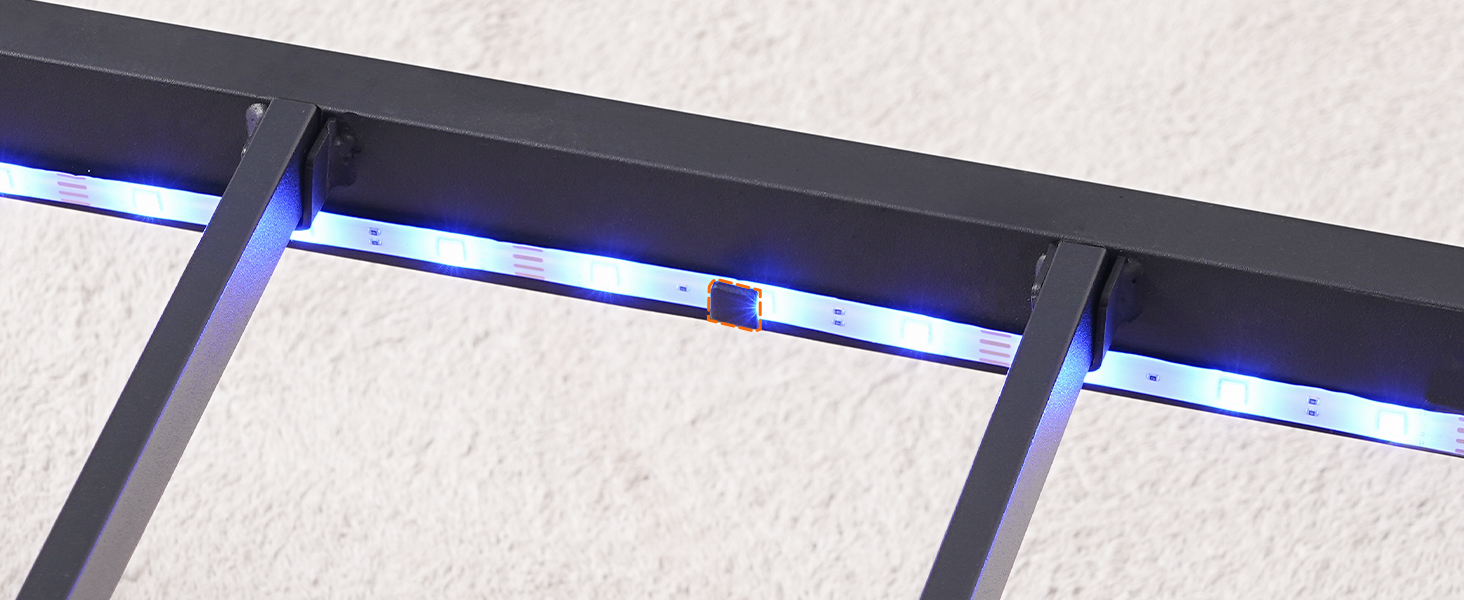 Πλωτό πλαίσιο κρεβατιού πλήρους μεγέθους, Κρεβάτι με μεταλλική πλατφόρμα βιομηχανικού στιλ με ενσωματωμένο σταθμό φόρτισης και φωτισμό LED, Σχεδιασμός Μείωσης Θορύβου, Δεν απαιτείται ελατήριο κουτιού, Μαύρο φινίρισμα