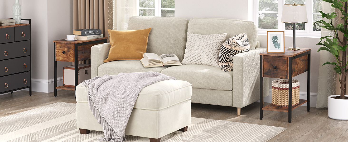 tavolino, Fcip tavolo superiore con scaffale di stoccaggio, Stretto comodino per piccoli spazi in soggiorno, camera da letto, industriale, costruzione stabile e robusta, rustico marrone e nero