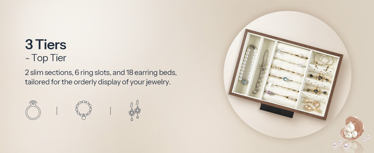 صندوق المجوهرات للنساء, منظم مجوهرات خشبي مع نافذة شفافة