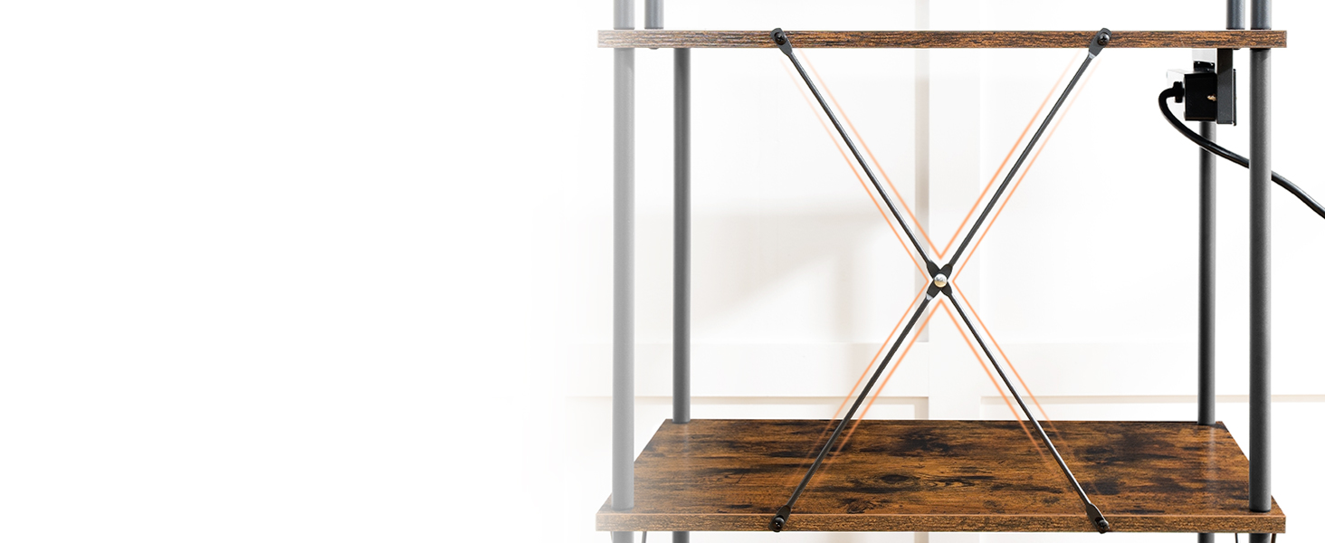 5-Tier Kitchen Baker's Rack with Power Outlets, Microwave Stand & S-Shaped Hooks, Multi-Functional Storage Rack for Coffee Bar, Living Room & Dining Room, Rustic Brown & Black