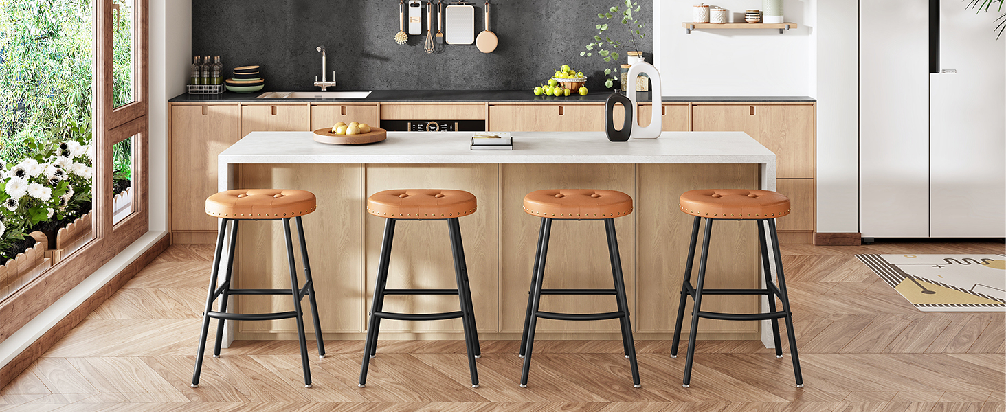 Set of 2 Bar Stools, Counter Height PU-Padded Kitchen Stools, Backless Modern Stools for Kitchen Island, Bars and Dining Rooms, Brown & Black