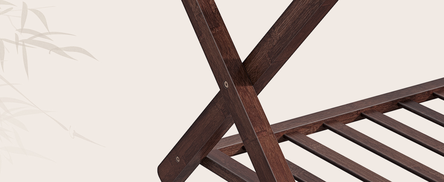 رف أمتعة من الخيزران قابل للطي مع رف تخزين مزدوج الطبقة, دعم حزام النايلون, 110 سعة تحميل رطل, يناسب حقائب السفر مقاس 26 بوصة, للفندق & غرفة نوم, بني