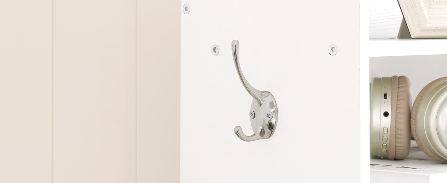 Entryway Hall Tree with Integrated Bench & Shoe Storage, Coat Rack with Flip-Down Cabinet Door, Multi-Functional Storage Solution for Mud Room, White Finish