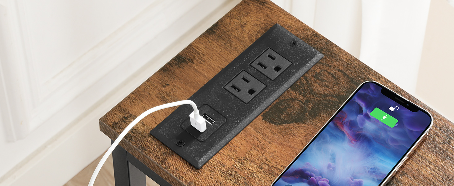 Úzky konzolový stolík s napájacími zásuvkami, 44.9-Palec pohovka, Štíhle za gaučovým stolom, Vchodová displejová polica, pre obývaciu izbu, Foyer, Predsieň, Rustikálna hnedá a čierna