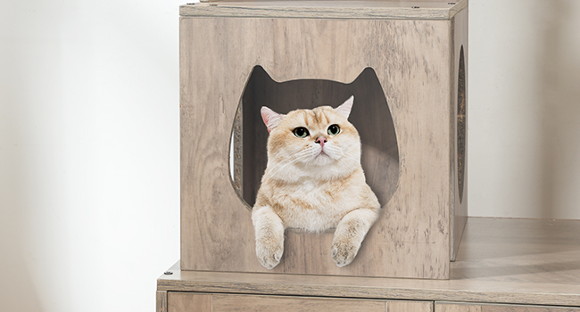 Cat Tree with Litter Box Enclosure, 172.0cm H Wooden Multifunctional Pet Furniture with Hidden Litter Box, Perch, Hammock and Scratching Post, Cat Tower for Indoor Cats, Grey