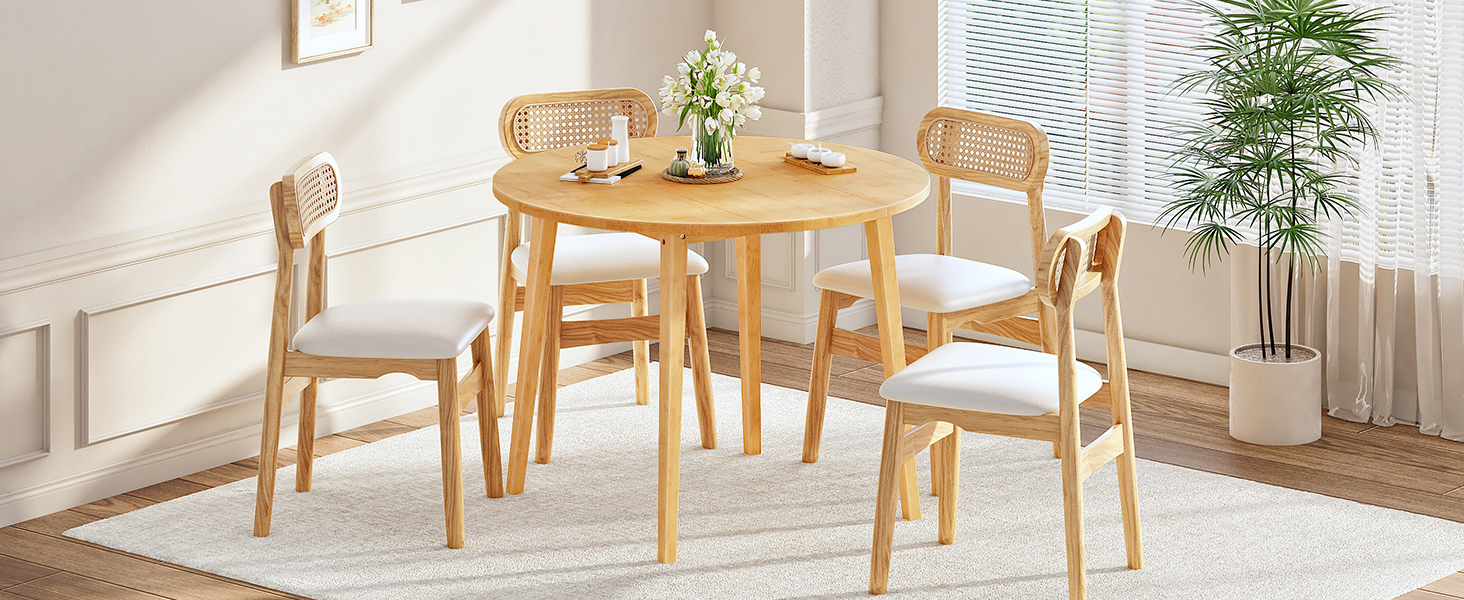 Natural Bamboo Round Dining Table, 35.4 Inch Small-Space Kitchen Table for 4 Persons, Space-Saving Dining Furniture, Easy-Assembly Design, Suitable for Dining Room, غرفة الجلوس, مكتب, مطبخ & شقة, Model YL91CZ01