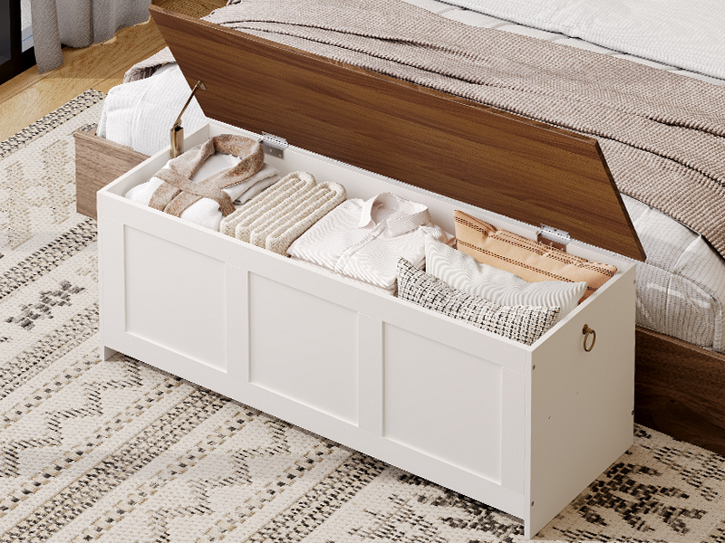 مقعد تخزين أبيض وجوز, الصدر التخزين الخشبي الرجعية, صندوق التخزين الخشبي, لعبة صندوق مع أعلى رفع, منظم المدخل متعدد الوظائف, للدخول, غرفة الجلوس