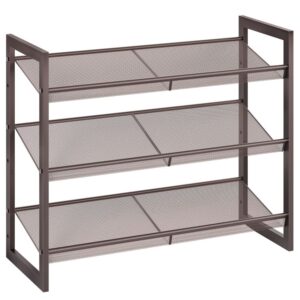 Metal Shoe Rack, 3 Tier Shoe Rack for Closet, Holds 9-12 Pairs of Shoes, 29.5" W x 11.6" D x 24" H, Stackable, for Entryway, Hallway, Living Room Bronze