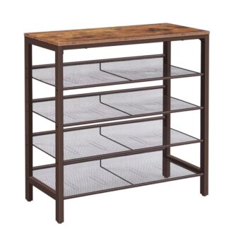 shoe rack, 5-tier shoe storage unit flat & slant adjustable shoe organizer shelf for 16 pairs, durable and stable, for entryway, hallway, closet, dorm room, industrial, brown leg