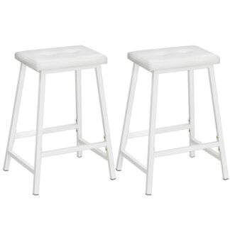 شريط براز, مجموعة من 2 PU منجد البقرات, 23.6-كراسي بار بوصة, براز بار ارتفاع العداد للمطبخ, غرفة العشاء, حاجِز, التجميع سهل, أبيض