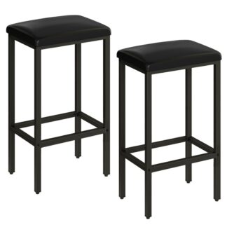 شريط براز, مجموعة من 2 بو براز الإفطار المنجد, 2-كراسي بار قطعة, 26.8-ارتفاع بوصة, كراسي بار صناعية مستطيلة, لغرفة الطعام, مطبخ, شريط العداد, أسود