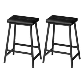 شريط براز, مجموعة من 2 PU منجد البقرات, 23.6-كراسي بار بوصة, براز بار ارتفاع العداد للمطبخ, غرفة العشاء, حاجِز, التجميع سهل, أسود