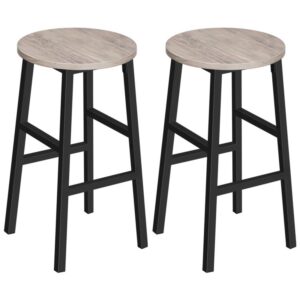 set of 2 bar stools, round bar chairs with footrest, 24.4inch height, kitchen breakfast bar stools, industrial bar stools, easy assembly, for dining room, kitchen, grey