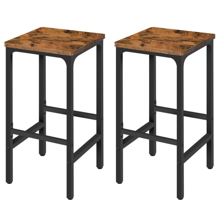 شريط براز, مجموعة من 2 كراسي شريط صناعية مستطيلة, 27.6" براز بار طويل القامة, براز بار الإفطار المطبخ مع مسند القدمين, تجميع سهل, لغرفة الطعام, حاجِز, ريفي براون